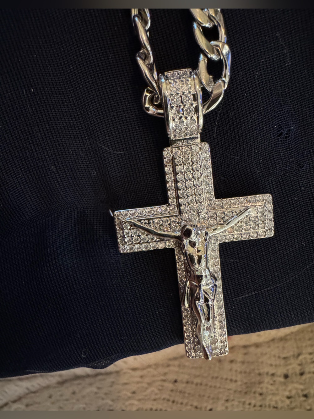 Guess Silver Pave Cross Pendant Necklace